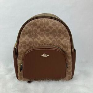 Coach Court Backpack In Blocked Signature Canvas CZ176 Gold/Tan/Brown NWT